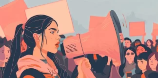 Ilustrasi seorang aktivis perempuan menyuarakan aspirasinya di ruang publik (Foto: Freepik)