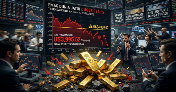 Harga Emas Dunia Anjlok ke US$3.995, Tembus Level Terendah 3 Bulan Terakhir